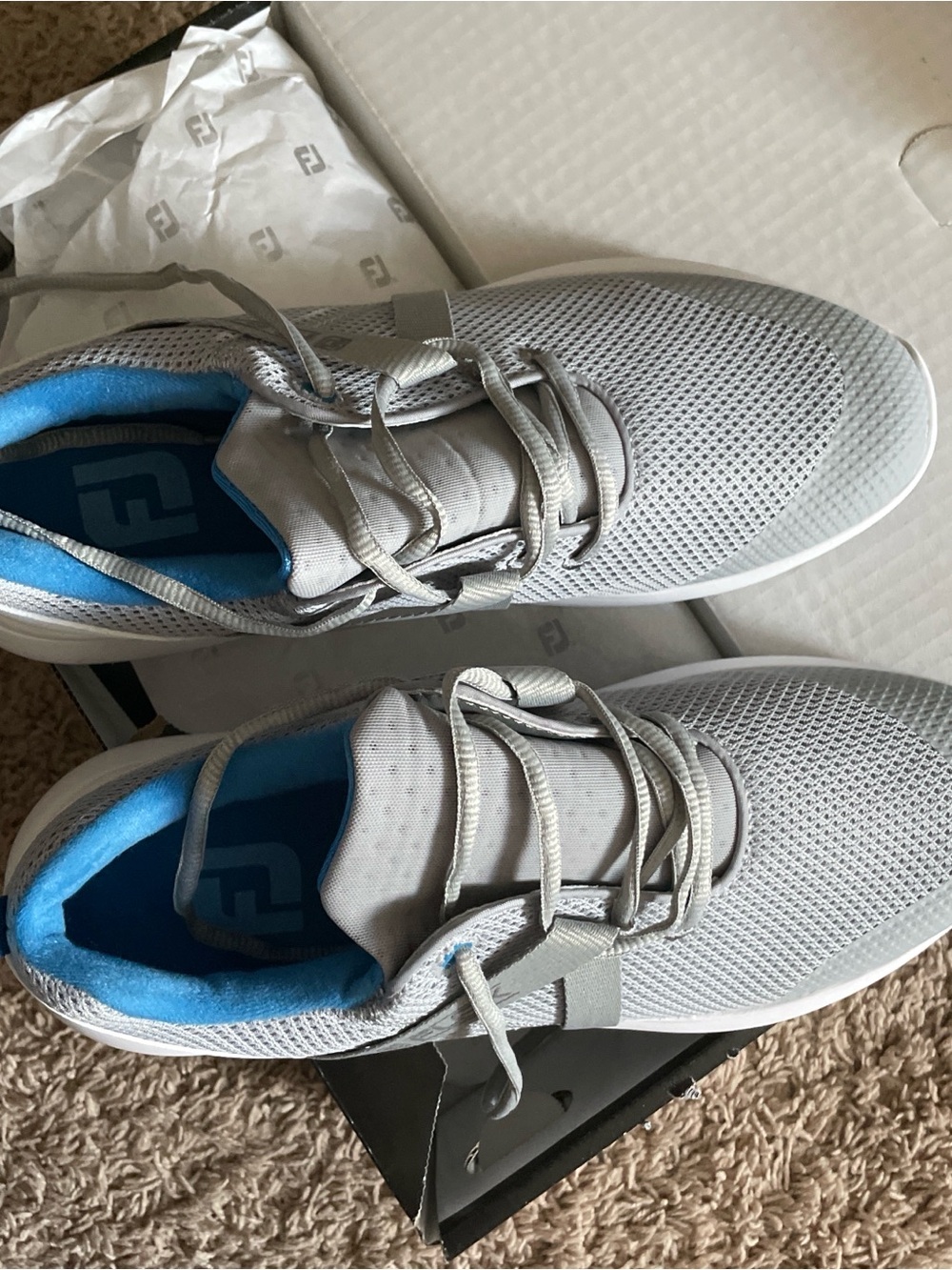FootJoy Flex Light Gray Mesh Golf Sneakers with Blue Interior